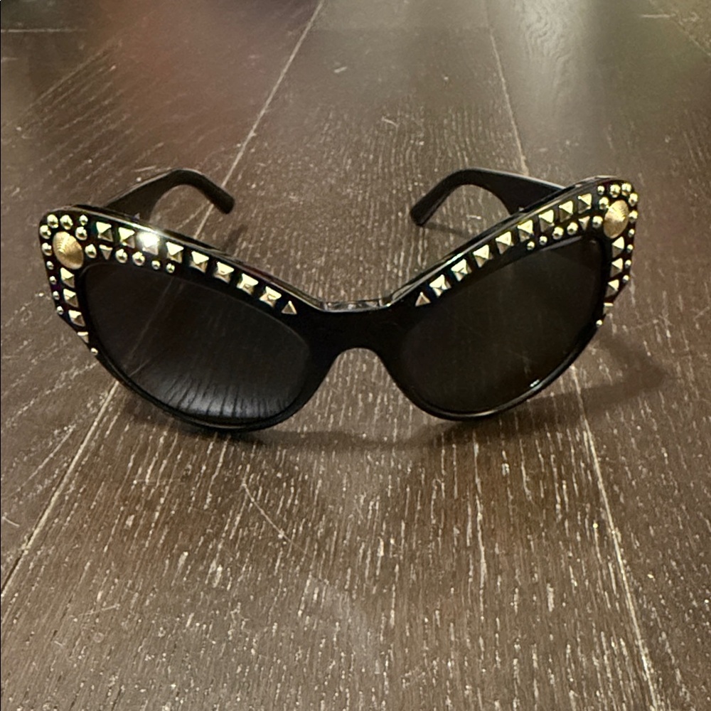 Versace Black Cat-Eye Sunglasses with Gold Stud Accents